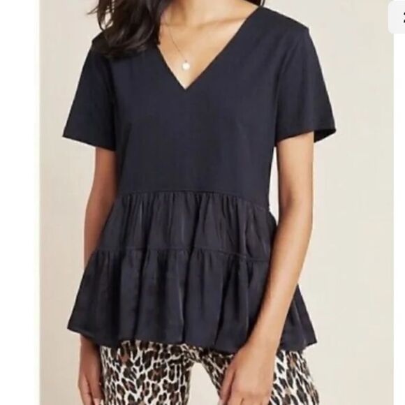 Maeve Louisa Tiered Tee Size Small Navy Blue Anthropologie - Picture 2 of 10